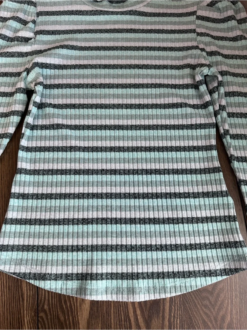 Maeve Anthropologie Puff Sleeve Blue Striped Turtleneck Pullover Top Sz Medium